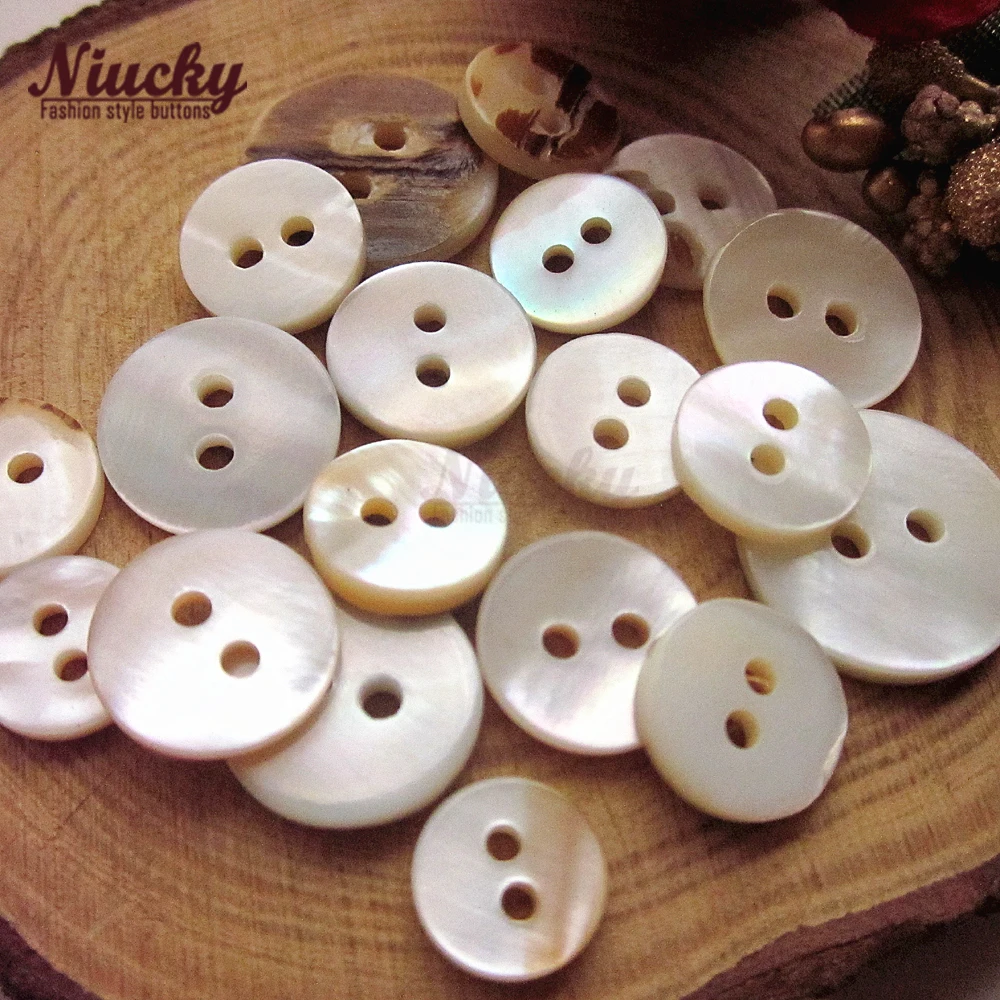 9mm-13mm 2 Holes Cheap White With Skin Mother of Pearl Shell Buttons for Craft Clothing Sewing S0101-039#9 13