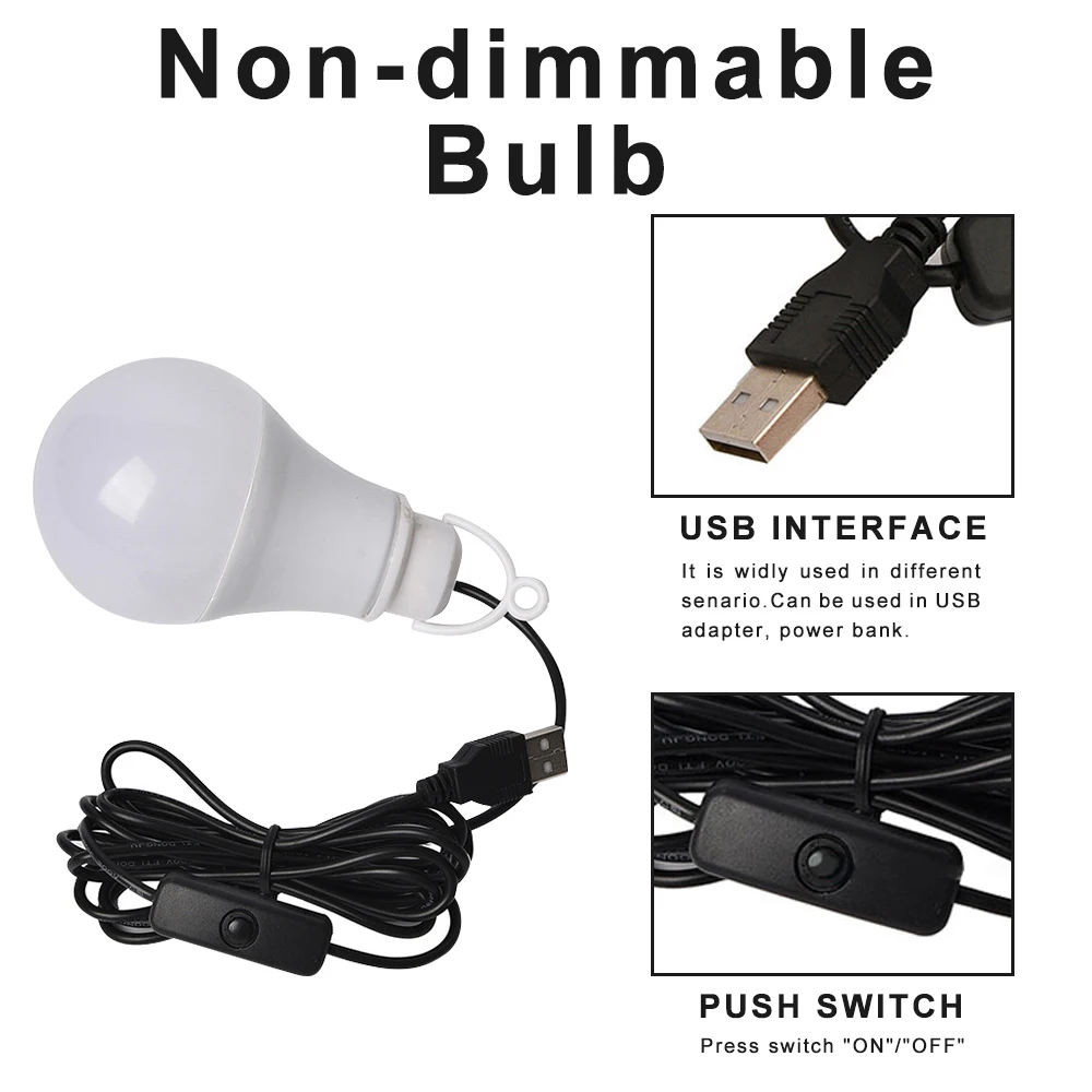 DC5V żarówka LED bezstopniowa ściemniania z ON/OFF przełącznik 10W USB ściemniania lampy wiszące światła awaryjne LED żarówki projekcyjne, Nightwork