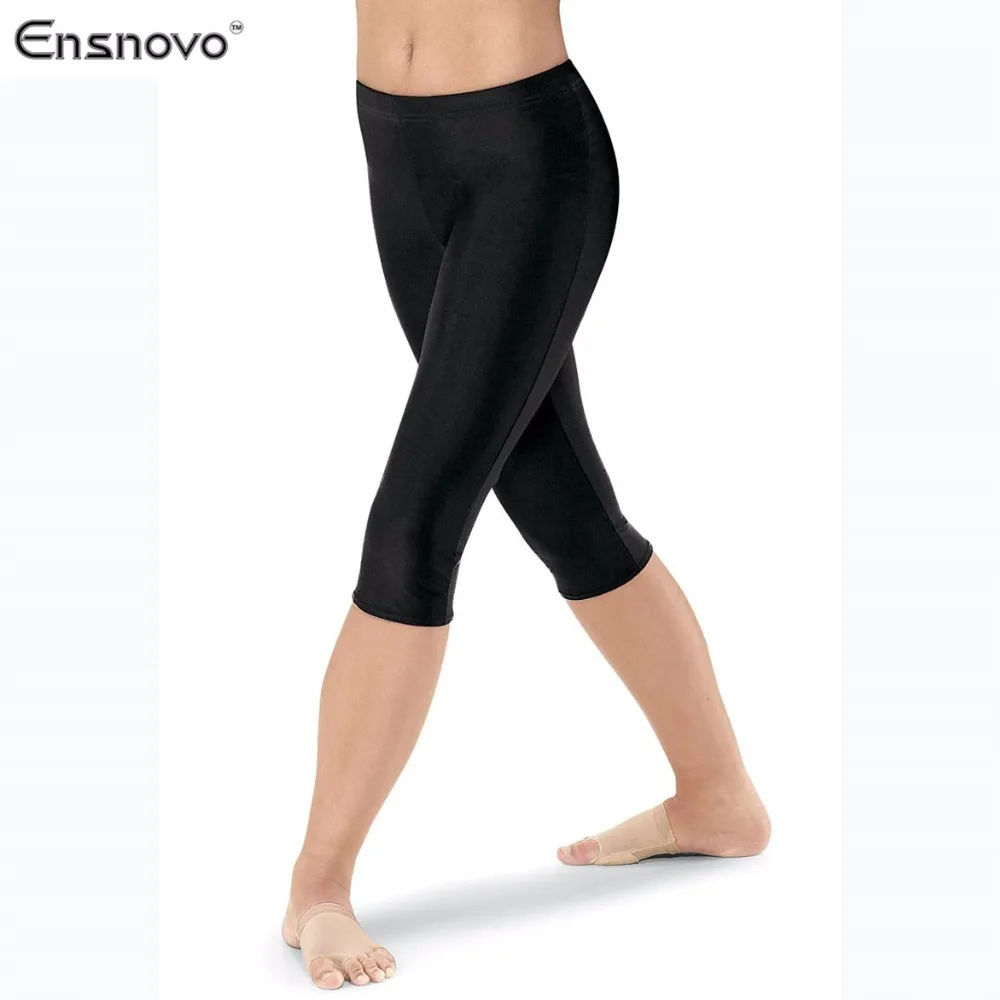 Ensnovo Black Leggings For Women Activewear Footless Fitness Dancewear Spandex Polyester Elastic Legging