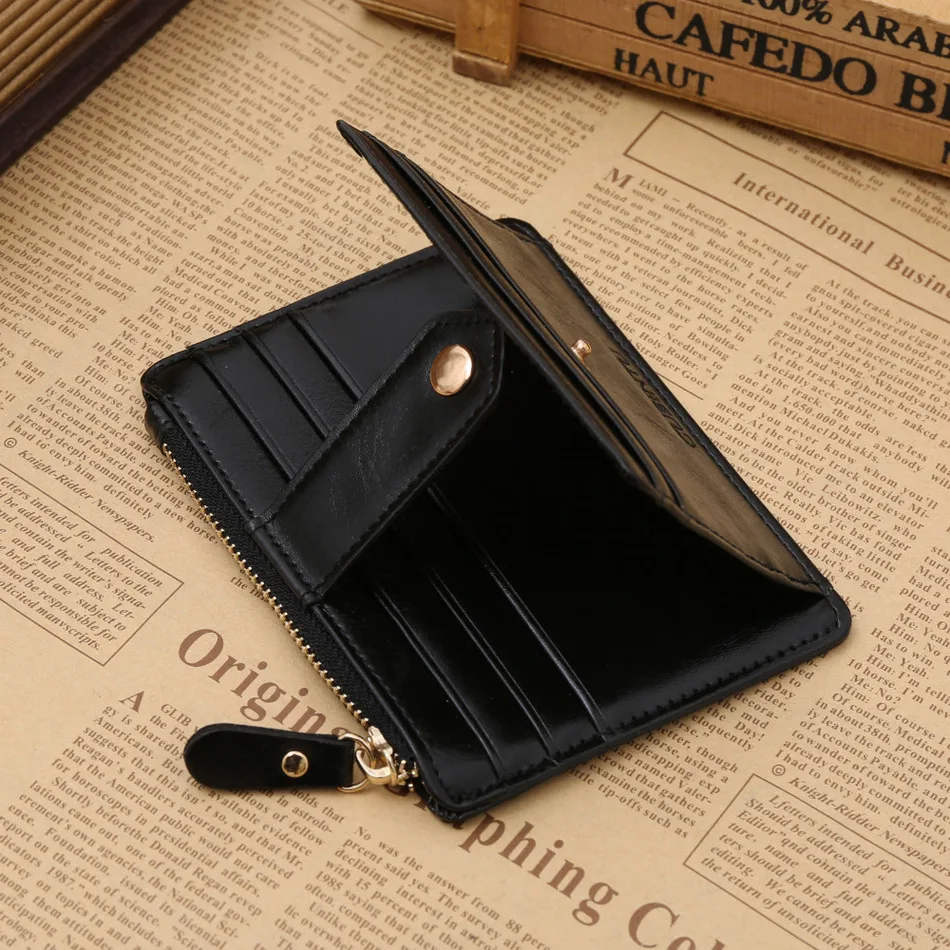 Fashion Zipper Hasp Coin Purse Black Brown Red 3 Color ID Credit Card Holder Slots Coins Change Pocket Wallet For Men and Wome