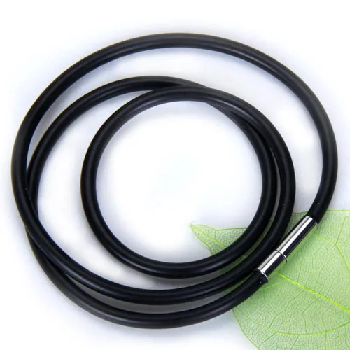 Black Rubber Cord Chain Necklace 3mm Mental Stainless Steel Connect Clasp