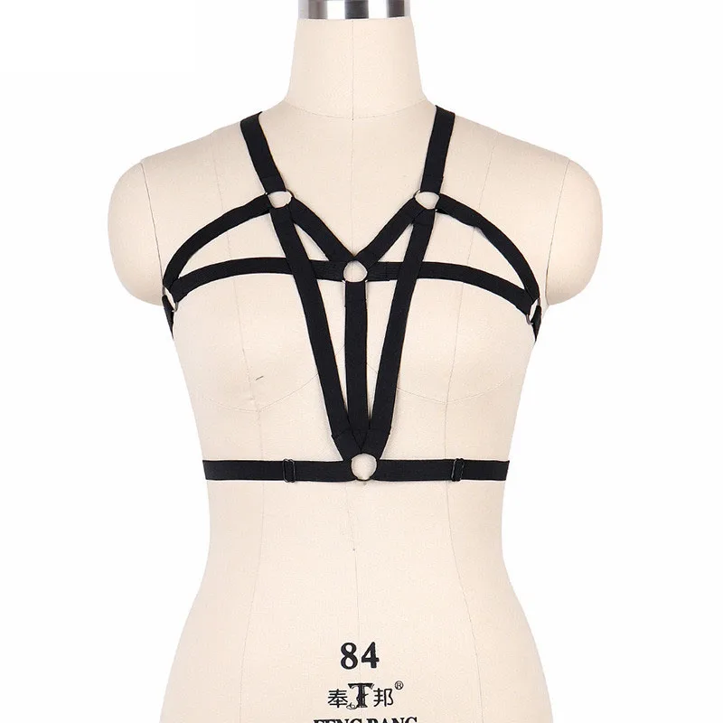 

JLX.HARNESS Harajuku Body Harness Fetish Wear Bondage Cage Bra Criss Cross Crop Tops Bodysuit Pole Dance Bondage Lingerie O0145