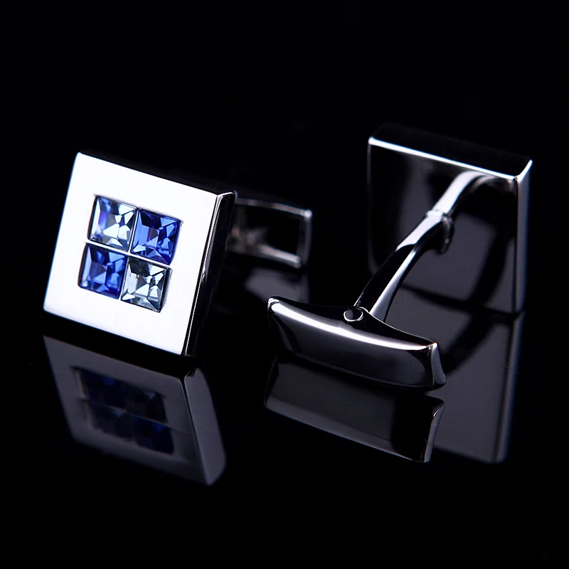 Kflk Jewelry Shirt Fashion Cufflinks For Mens Brand Square Blue Crystal Cuff Link Button Wedding Male High Quality guests