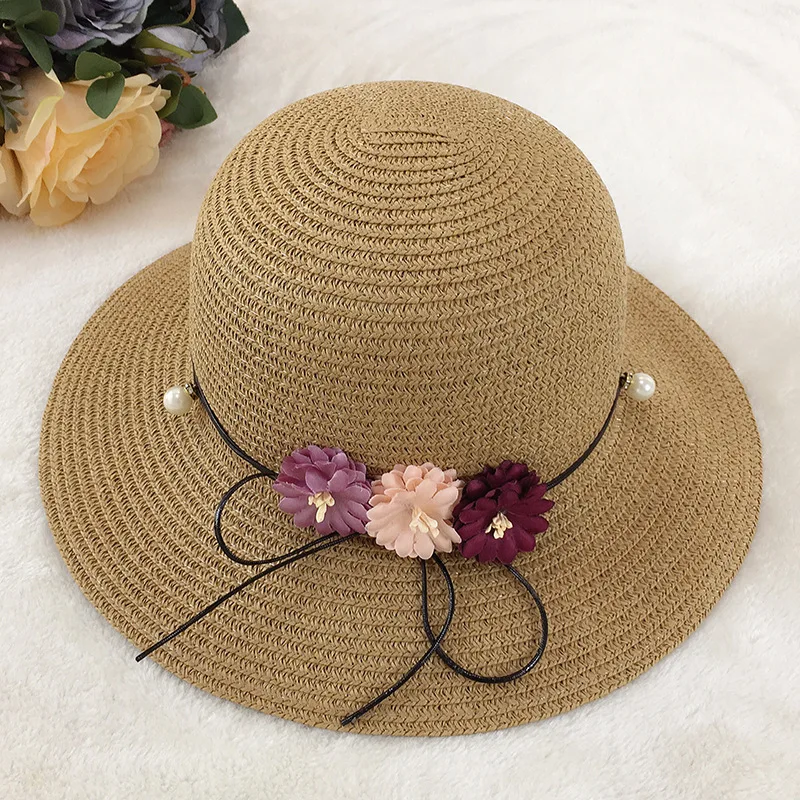 

Beach Sun Hat Spring and Summer New Bowknot Flower Cap Lady Fashion Sun Shade Hats Dome Women Sunscreen Caps Wholesale H037