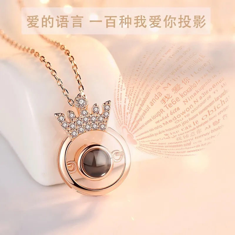 

S925 Silver Necklace Girls Love Silver Pendant 100 100 Languages I Love You Clavicle Chain Female Style Korea