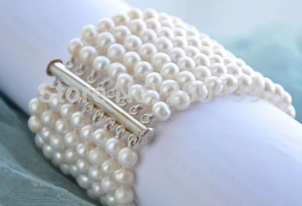 

women Fashion Jewelry huij 00962 8row 8" 6-7mm WHITE ROUND FRESHWATER PEARL BRACELET MAGNET