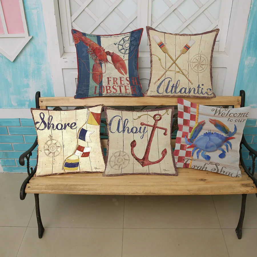 Marine Ocean Style Anchor Patterns Square Cushion Cover Red Sea Crab Lobster 18