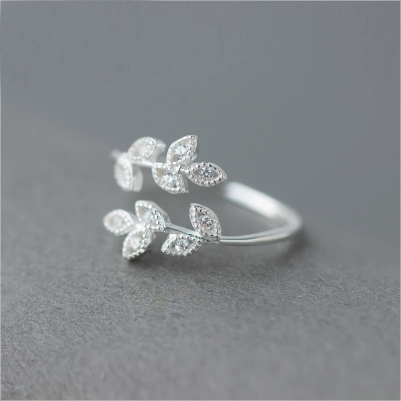 MloveAcc Authentic 100% 925 Sterling Silver Classic Leaves Rings with Clear CZ for Women Fashion Silver Brincos