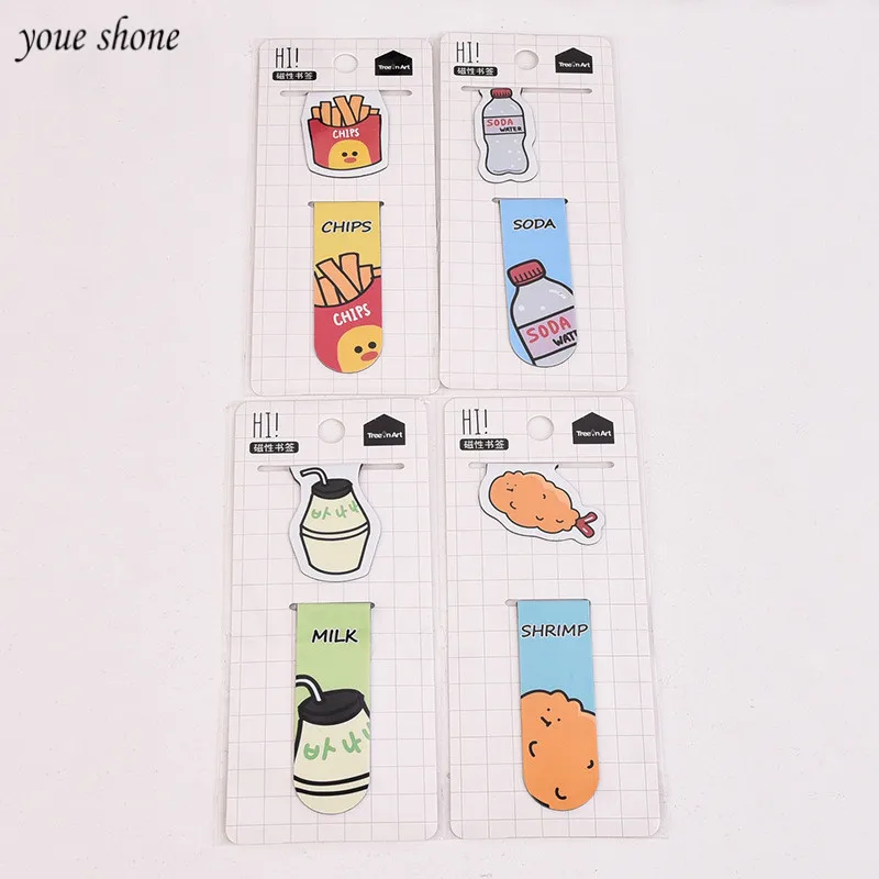 

2Pcs/Sets Cute Cartoon French Fries And Milk Magnetic Paper Bookmarks For Books School Office