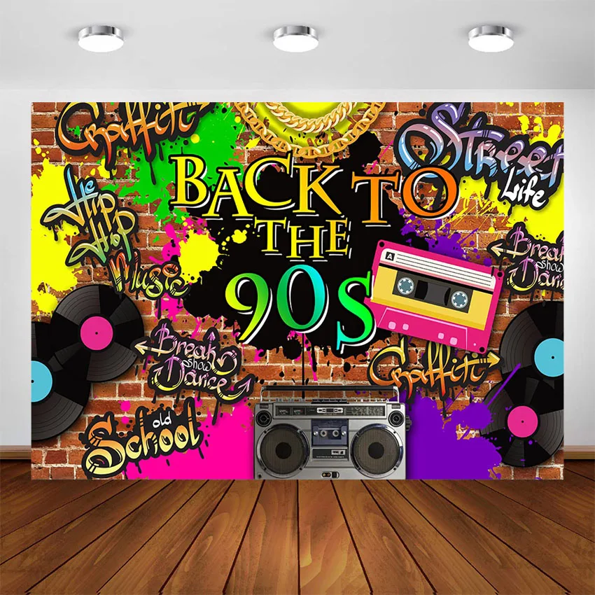 Photography Backdrop Back to the 90'S Party Background Graffiti 90's Theme Party Birthday Decoration for Photo Studio Booth