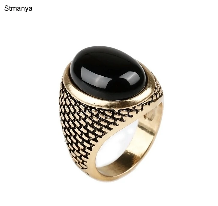 Men Women Ring Antique Big Vintage Rings For Women Oval Red Black Stone Jewelry Carved Onyx Ring #20037