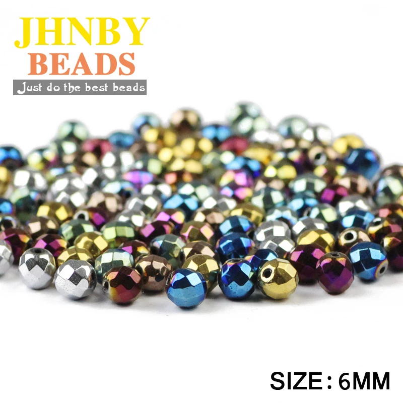 JHNBY Faceted Round Hematite Beads 2/3/4/6/8/10mm Natural Stone Ore Gold Color Loose Beads Ball Jewelry Bracelets Making DIY