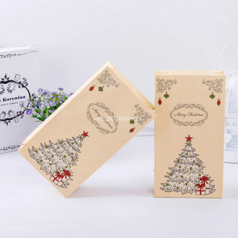 

200pcs Luxury Wedding Bag Kraft Paper Bag Merry Christmas Gift Bags Lovely Cookies Present Gift Bag