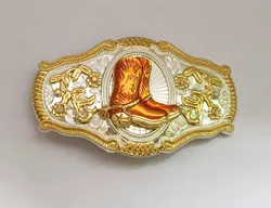 Boots Cowboy Cowgirl Western Belt Buckle Silver With Gold