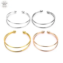 Linsoir 2pcs/lot Stainless Steel Wire Bracelets Bangles For Men Women 5 Colors Double layer Open DIY Bangle Accessories Supplies