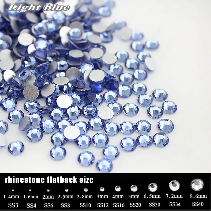 Light blue All Size Flat back Non Hot-fix Stone Glue on Nail Art Rhinestones,Boutique Clothing decoration