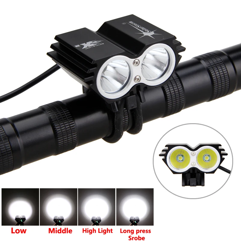 SolarStorm Bike Headlight 5000LM 2 LED Torch Flashlight 3 Modes Cycling Lamp +Battery +Charger