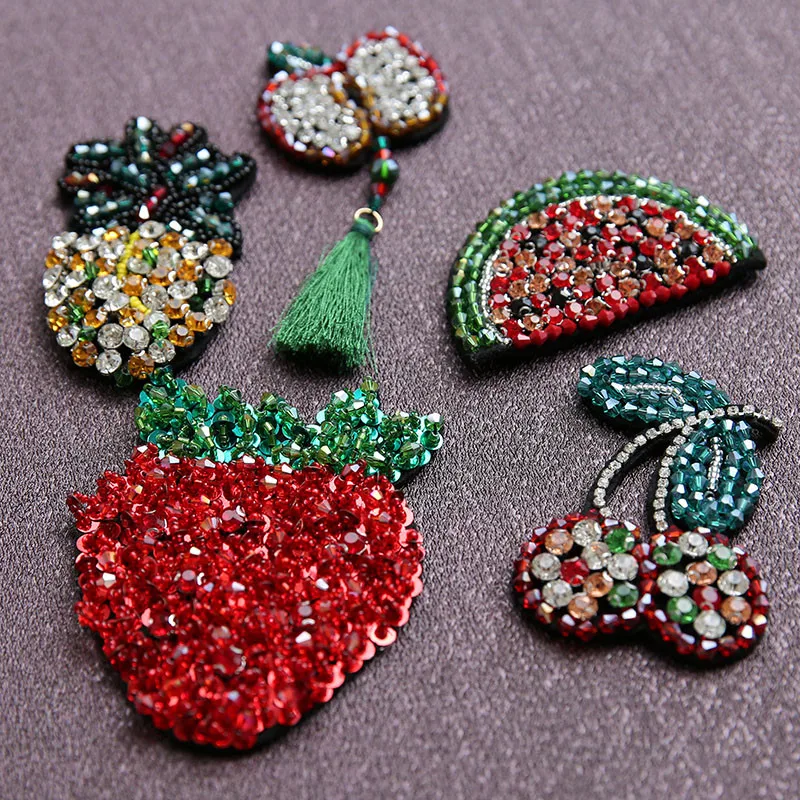 Strawberry Watermelon Pineapple fruit sequins Rhinestones beaded brooch appliques patches vintage fashion Coat Sweater decor