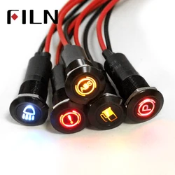 FILN 14mm black shell led red yellow blue green car applicance symbol 12v led indicator light with 20cm cable