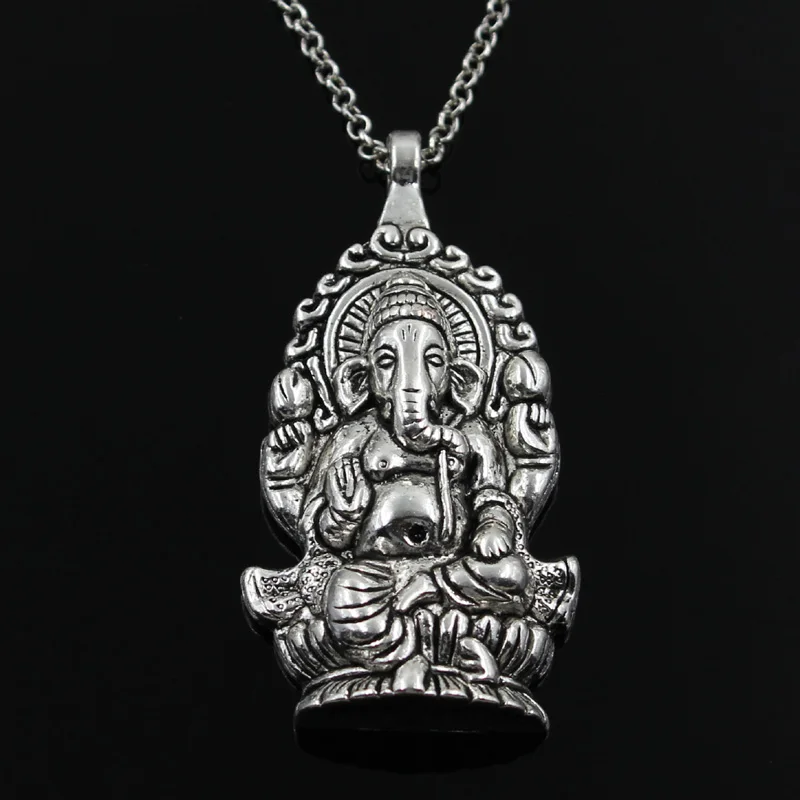 New Fashion Ganesha Buddha Elephant Pendants Round Cross Chain Short Long Mens Womens Silver Color  Necklace Jewelry Gift