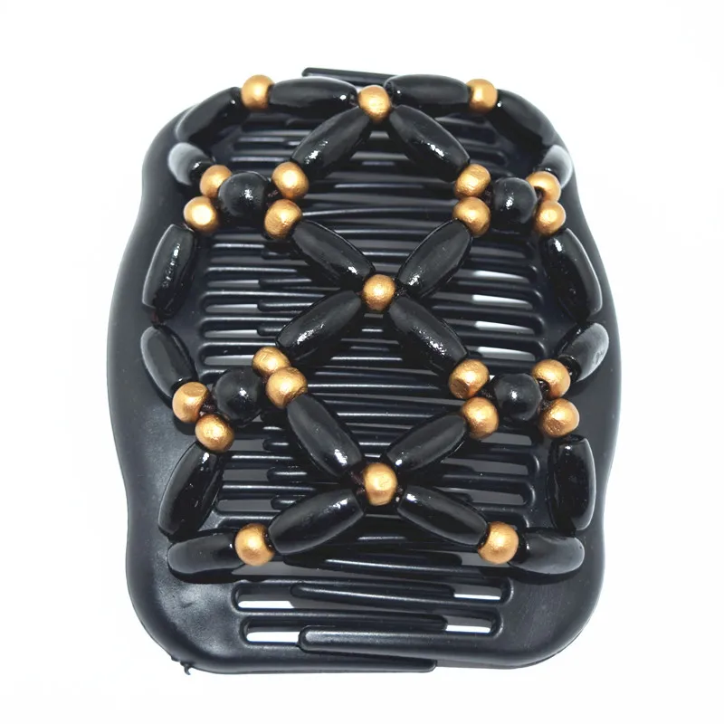 

20pcs/lot Golden and black wooden beads magic comb 12pcs/lot easy updo special christmas comb easy for professional work