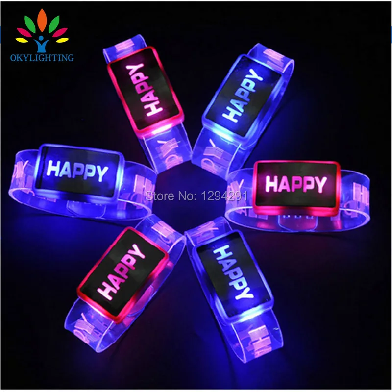 

Led Dance Led Clothes Dress 50Pcs Happy Glowing Bracelet Wrist Band Flashing Light Up Ring Running Gear Christmas Birthday Gift