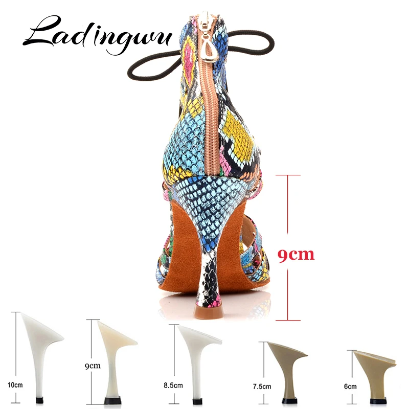 Ladingwu Dans Schoenen vrouwen Latin Schoenen Dans Laarzen Trend Snake textuur Salsa Dansschoenen Brede en smalle aanpassing Schoenveter