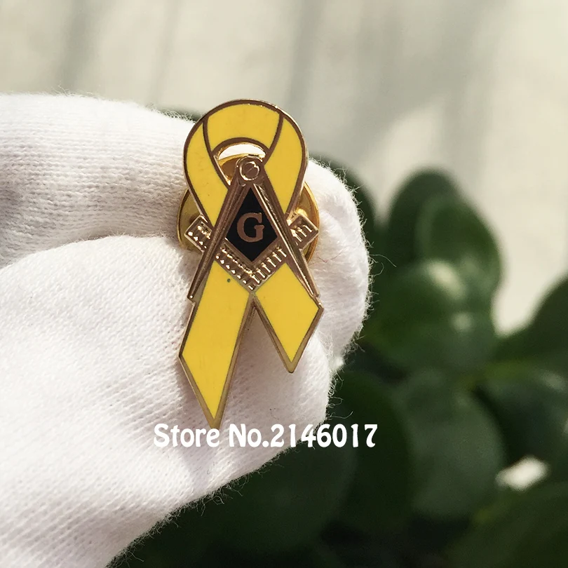 Masonic Yellow Ribbon Pins Badge Master Mason Cancer Awareness Lapel Pin Square Compass G in Awareness of Breast Cancer Brooch