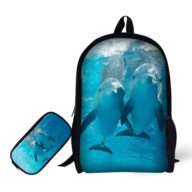 

Dolphin Backpack Pencil Case 17 Inch Makeup Bag Kids Bagpacks for Students Boys Girls Mochila Bookpack Seabed Dolfin