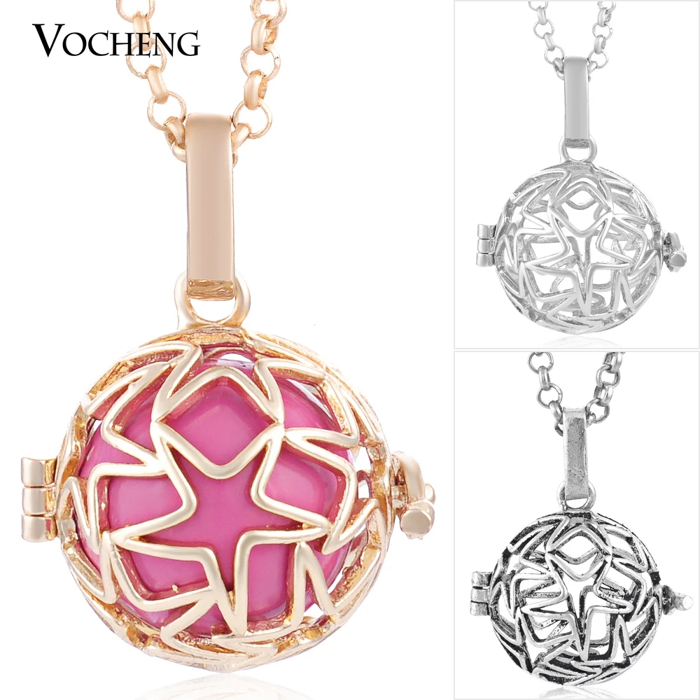 

10pcs/lot Wholesale Vocheng Chime Harmony 3 Colors Pentagram Cage Locket Box with Stainless Steel Chain VA-196*10 Free Shipping