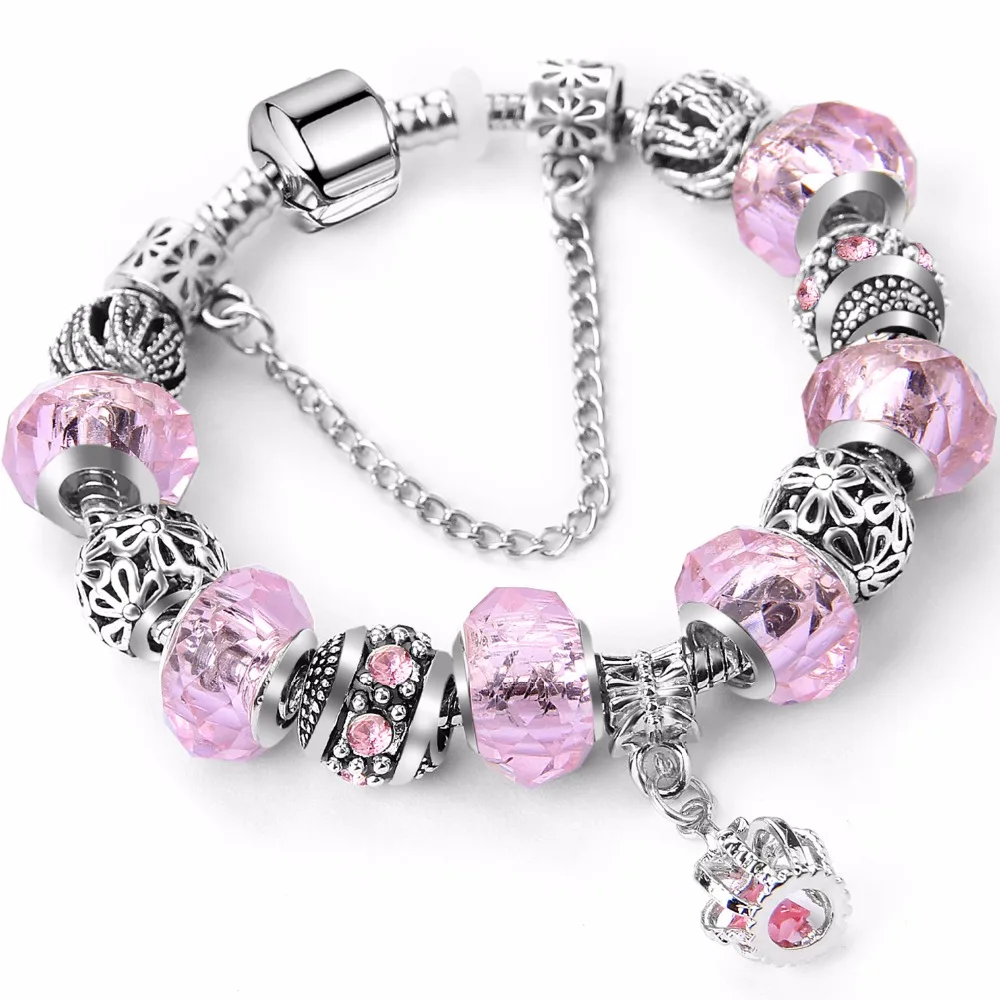 Plated Charm Bracelets for women with a beautiful Murano Beads Pa Original bracelet for women jewelry gift