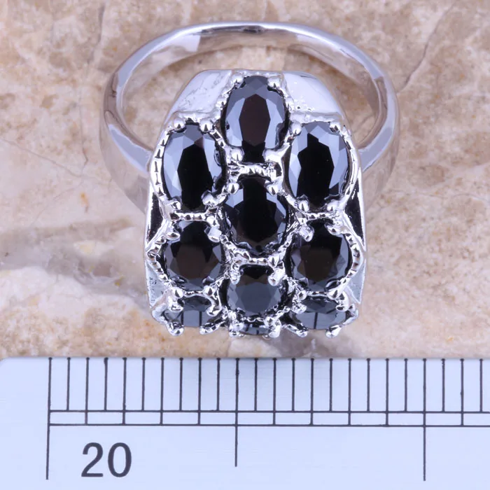 Superb Black Cubic Zirconia Silver Plated  Women's Ring Size 6 / 7 / 8 / 9 R1275