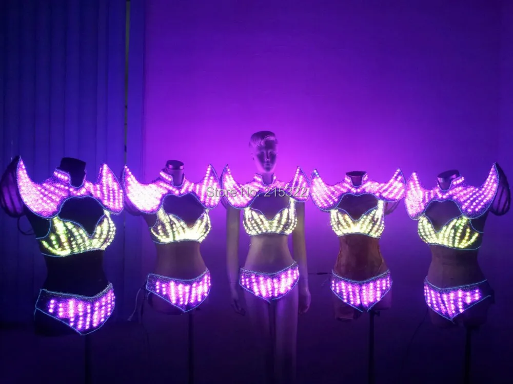 Free shipping RGB Sexy women led Bikini/ 2 ZONES LED Light suits / nightclub LED suit Costume