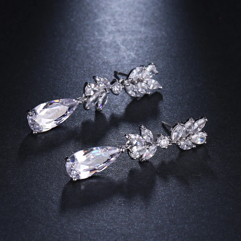 Emmaya Trendy 3 Colors Leaf Earrings High Quality Cubic Zircon Earrings Women Wedding Jewelry Gift