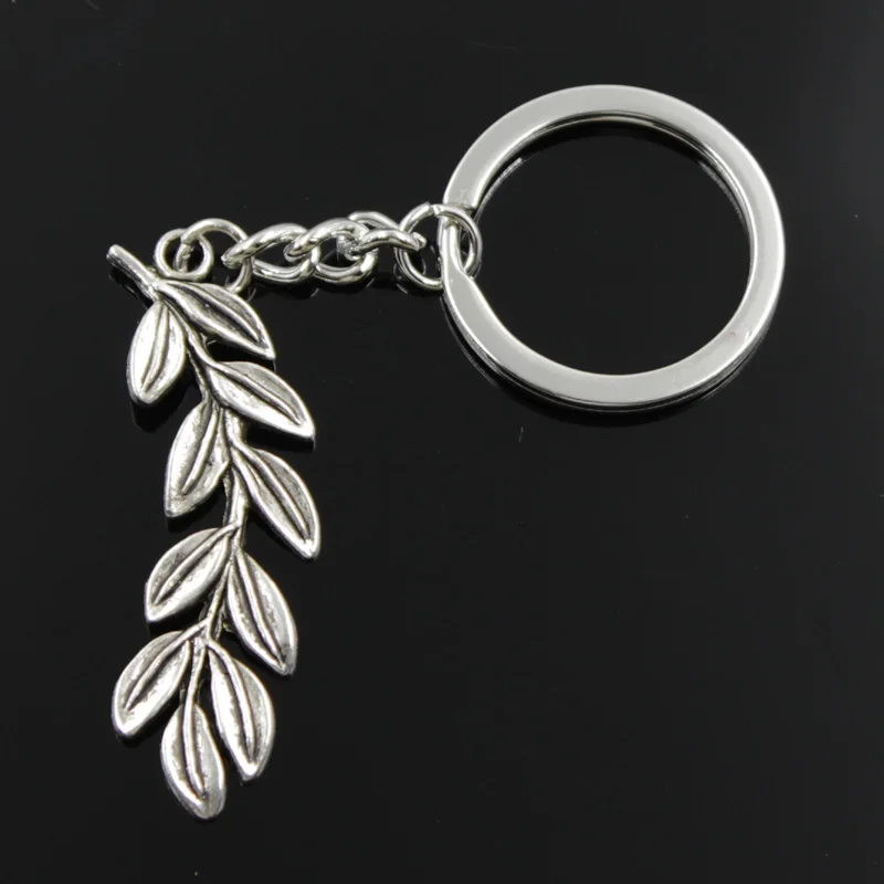 New Fashion Men 30mm Keychain DIY Metal Holder Chain Vintage Olive Branch Wreath 52x23mm Silver Color Pendant Gift