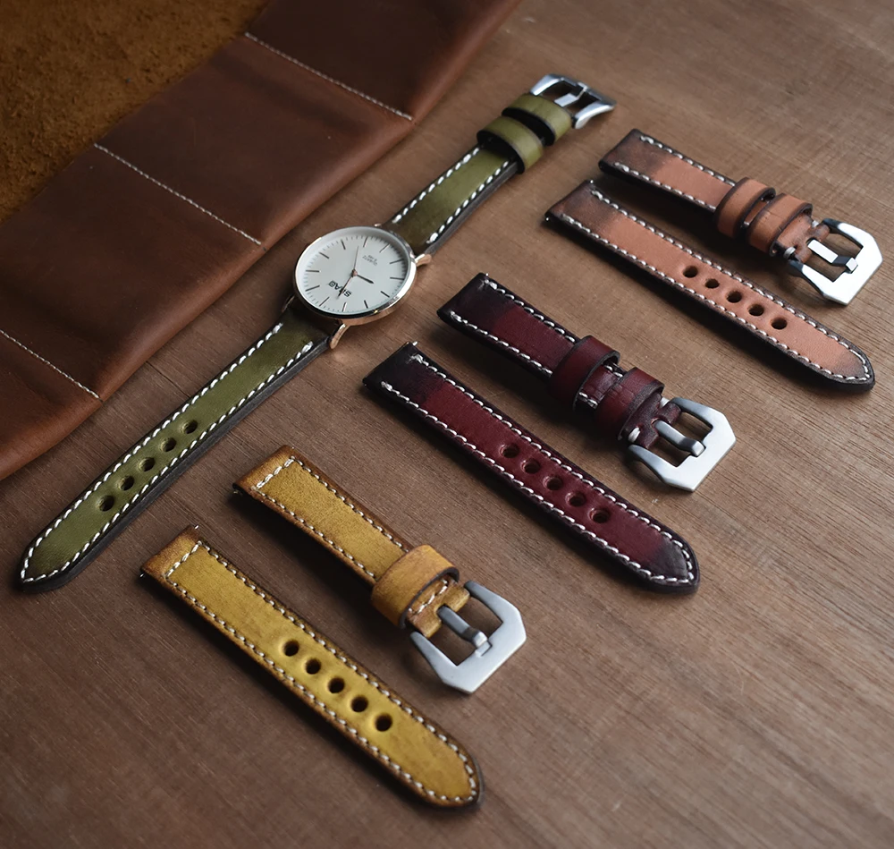 Genuine Leather Handmade Men Watchband 18mm 20mm 22mm 24mm Leather Watch Straps Male Replacement Bands for Panerai