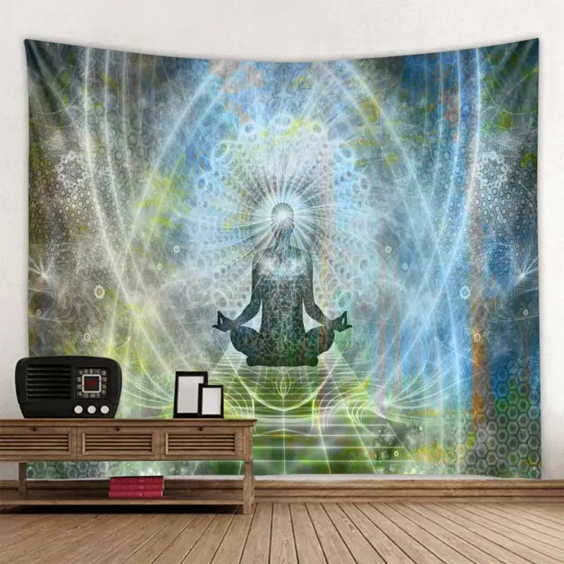 Indian Buddha Statue Meditation Tapestry Wall Hanging Mandala Tapestries Wall Cloth Psychedelic Yoga Carpet Boho Decor