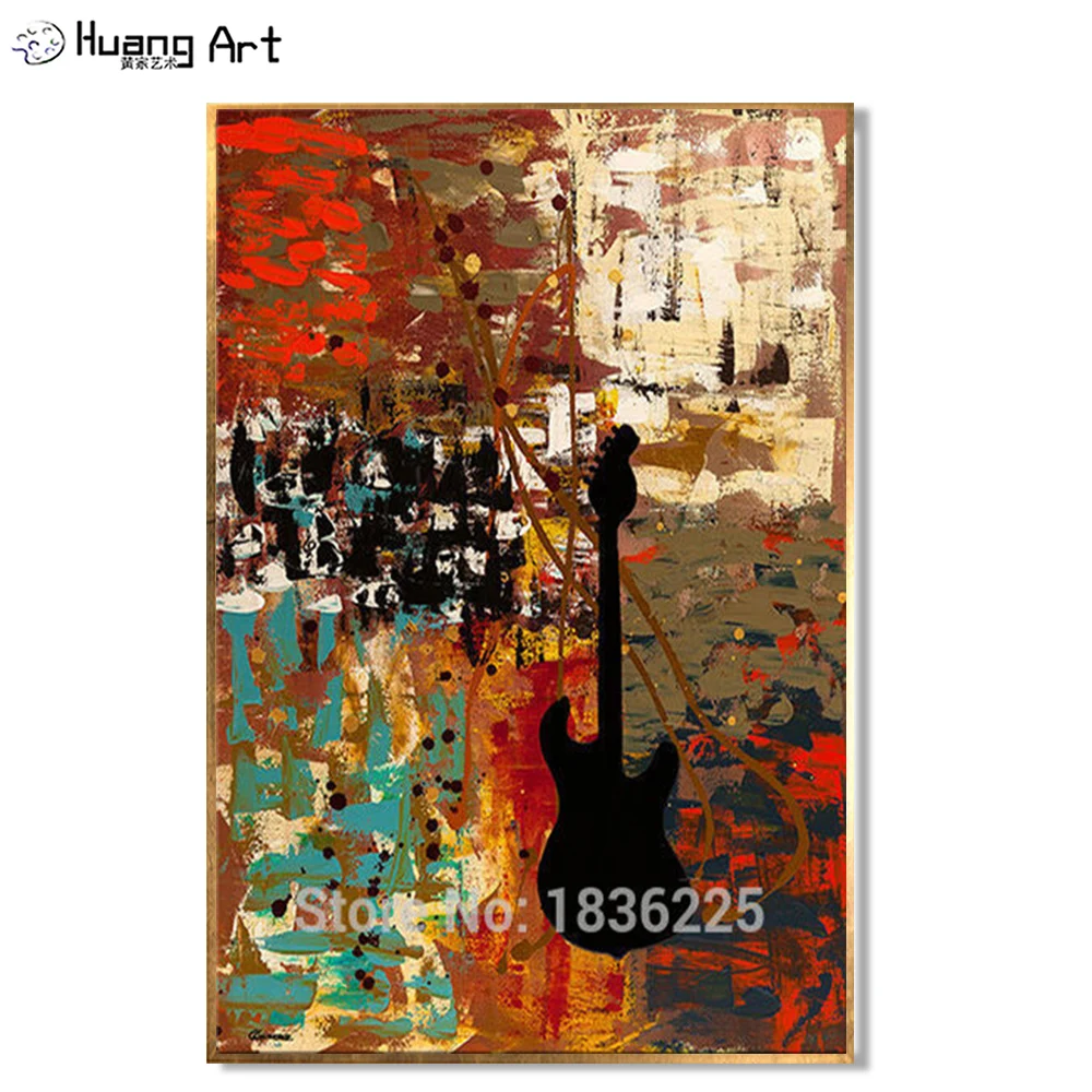 Hand Painted Wall Art Abstract Piano Oil Painting for Hall Wall Decor Hand-Painted Guitar Musical Instrument Canvas Painting