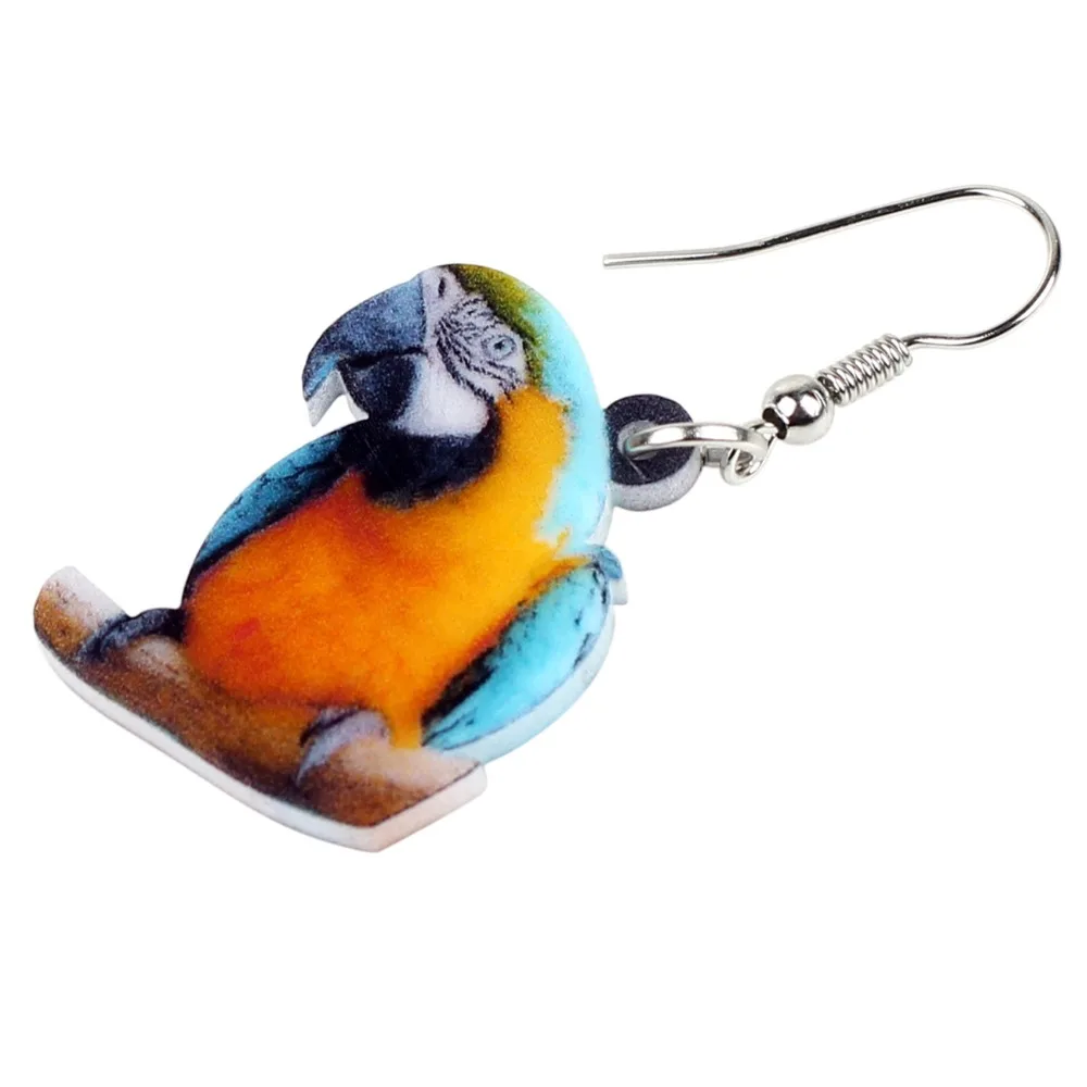 Bonsny Acrylic Blue-and-Yellow Macaw Parrot Bird Earrings Big Long Dangle Drop Novelty Tropic Animal Jewelry For Women Girl Gift