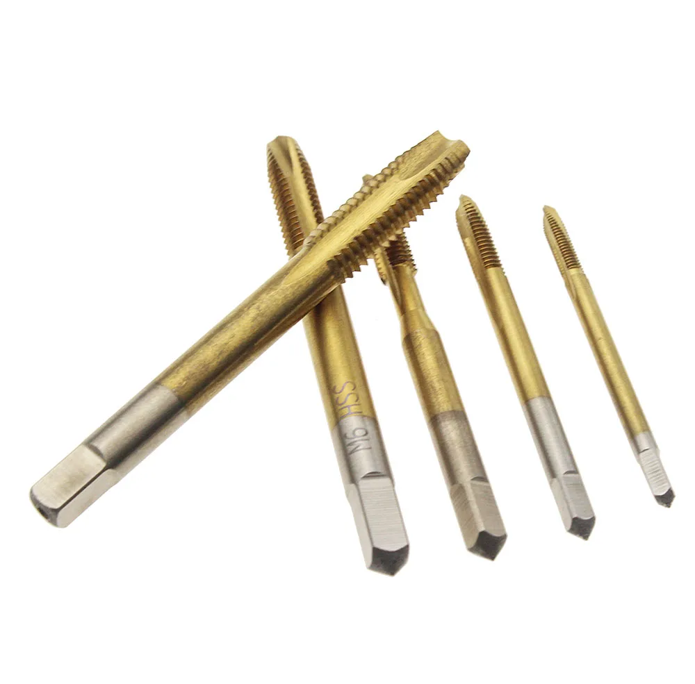 5Pcs Titanium Coated Metric Hss Spiral Gecanneleerd Machine Schroef Tap M3 M4 M5 M6 M8 Spiraal Wees Kranen Tikken draad Vormen
