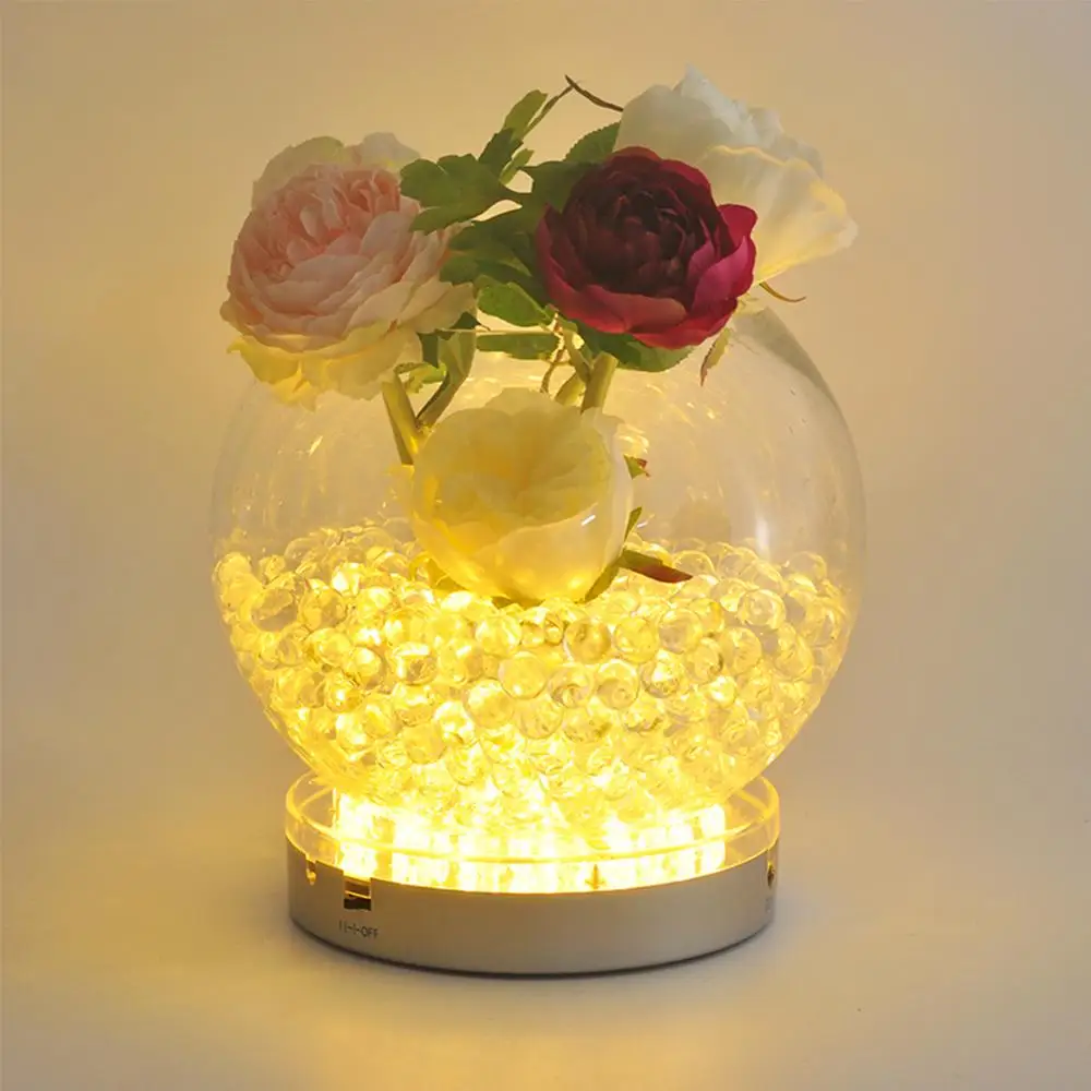 DHL Free Shipping !!! 60pcs/Lot  Battery Operated 6 inch Diameter Wedding Decoration Light White Color LED Light Base for Vases