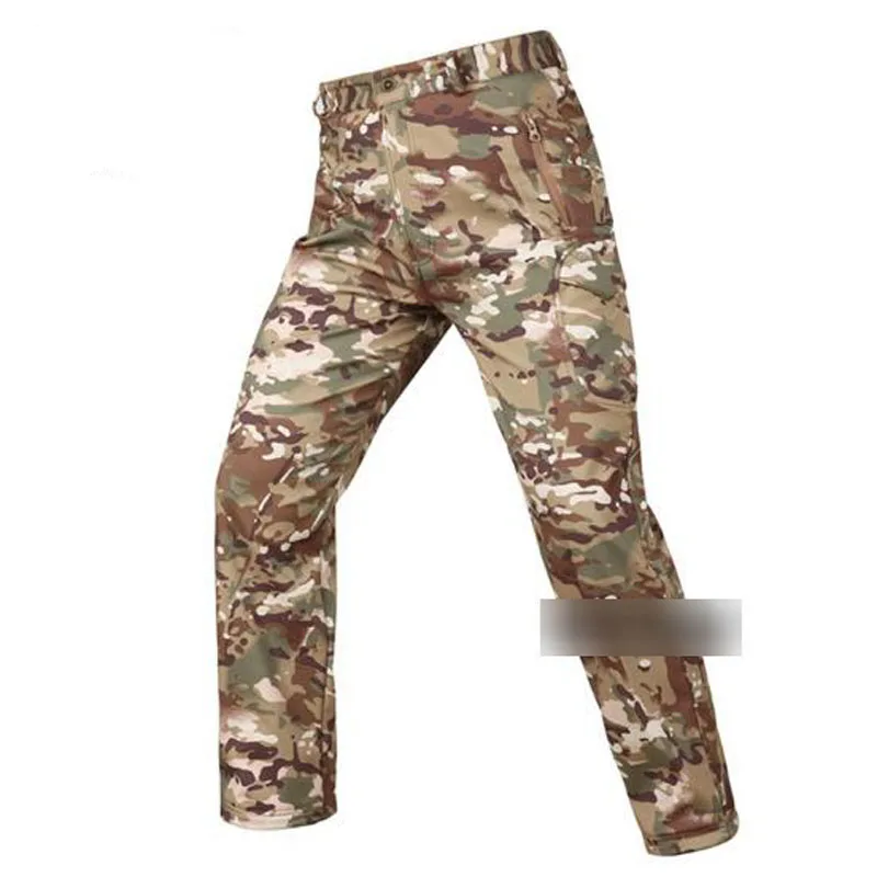 Outdoor Autumn Winter Men Warm Fleece Hiking Pants Softshell Windproof Thermal Camping Camouflage Zipper Fly