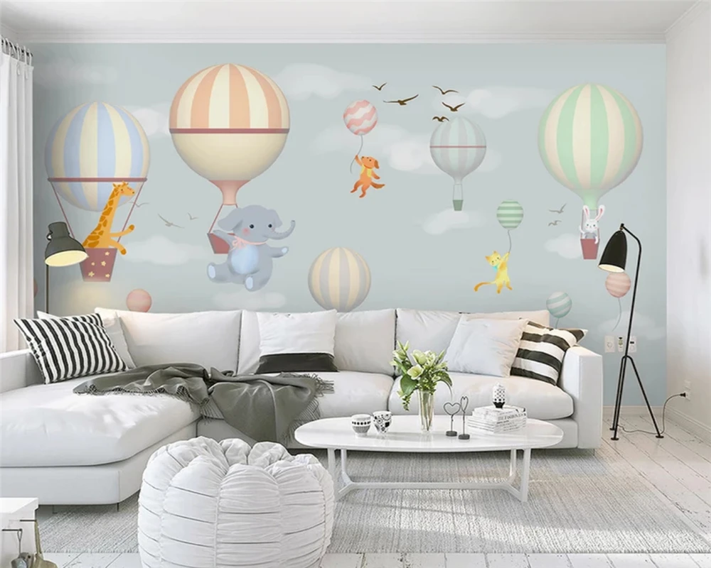 beibehang papel de parede Custom hot air balloon elephant bunny hand-painted snowflake children's room wallpaper papier peint