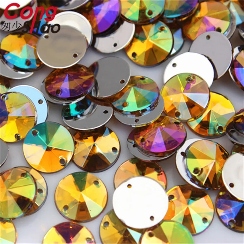 Cong Shao 500pcs 10mm AB Color Round Shape Acrylic Rhinestones stones and crystals flatback sewing 2 Hole costume Button YB575