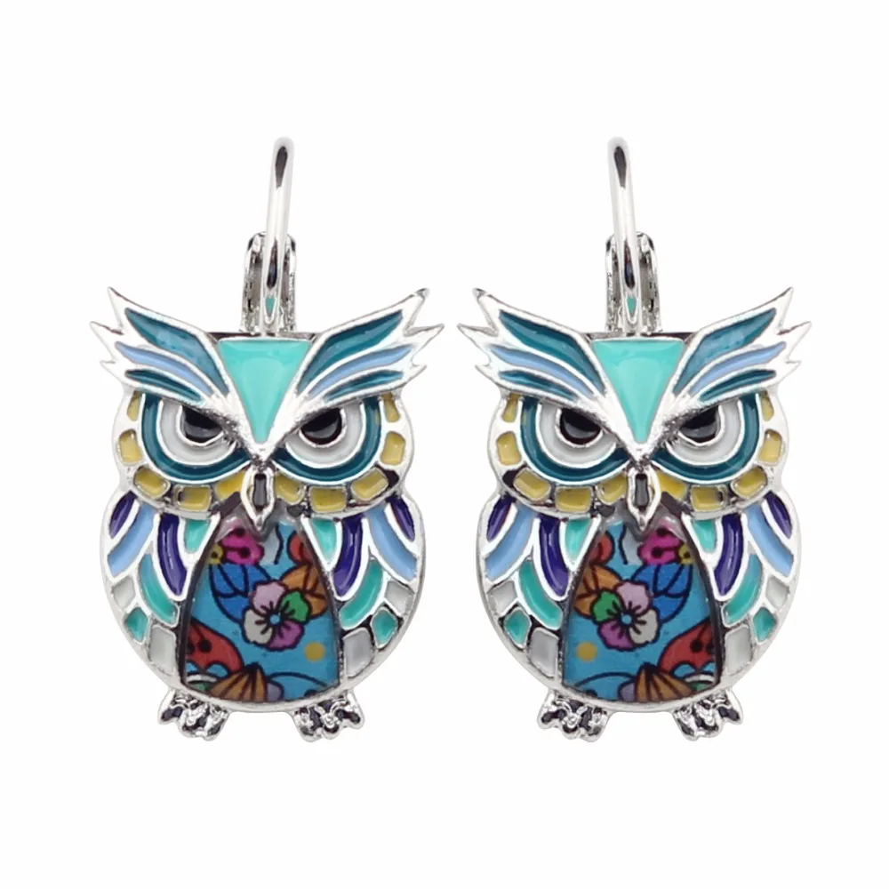 Bonsny Enamel Alloy Angry Owl Earrings French Clip Hoops Novelty Stud Animal Jewelry For Girls Women Ladies Novelty Decoration