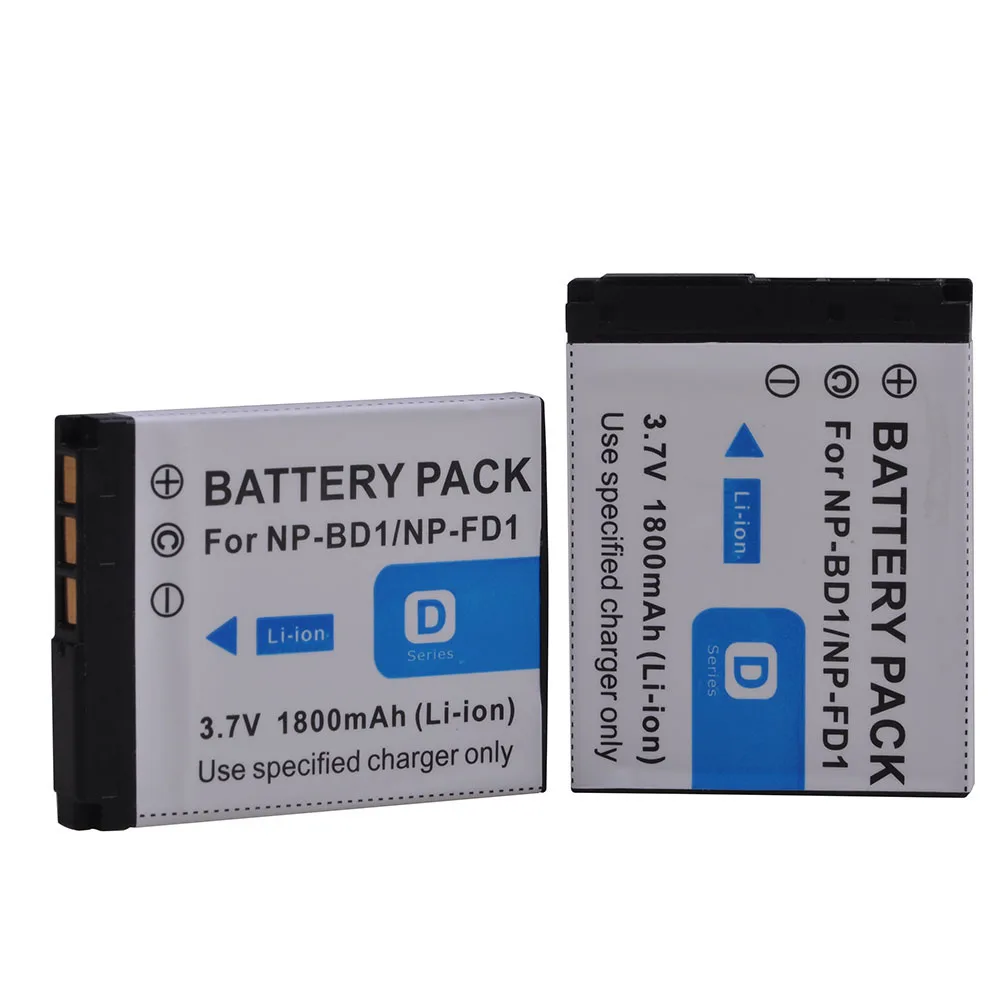 2Pcs 3.7V 1800mAh NP-BD1 NP-FD1 Rechargeable Li-ion Battery Bateria for Sony T2 T200 T70 T700 T300T77 T500 T90 T900 TX1