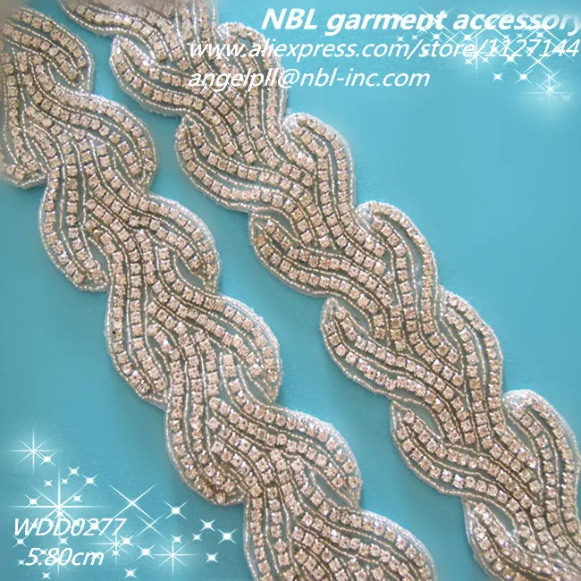 

(10 yards) Wholesale hand sew bridal beaded applique rhinestone trim iron on for wedding dress sash DIY iron on WDD0277