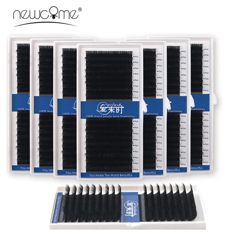 NEWCOME 10 Trays 17Lines B/C/CC/D Curl Individual Eyelashes Natural Silk Mink Matte Extension False Lashes Faux Cils Maquillage