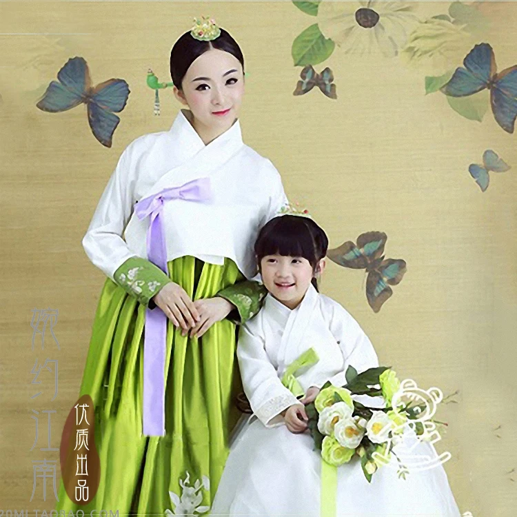 

Tian Mi Zhan Fang Minority Group Korean Traditional Ethnic Costume Parent-Child Costume Sets Mother-Daughter Stage Clothing