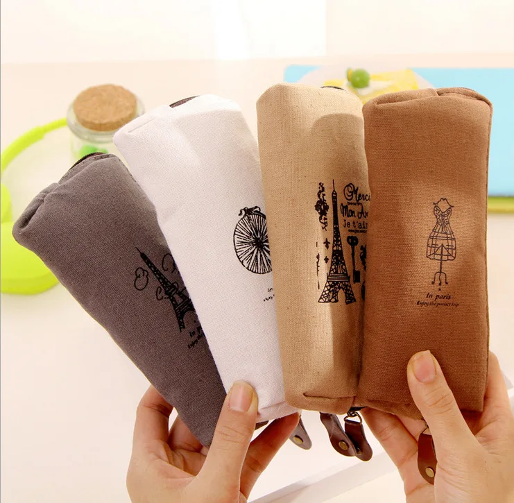 Retro Towers Linen Pencil Bag Students Paris Style Pencil Cases Stationery Material Escolar Office Supplies New Arrival